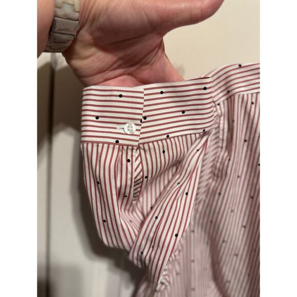 Chico's Red White Blue Polka Dots No Iron Button Up Collar Tunic Shirt Sz 2 (l) - Picture 4 of 11